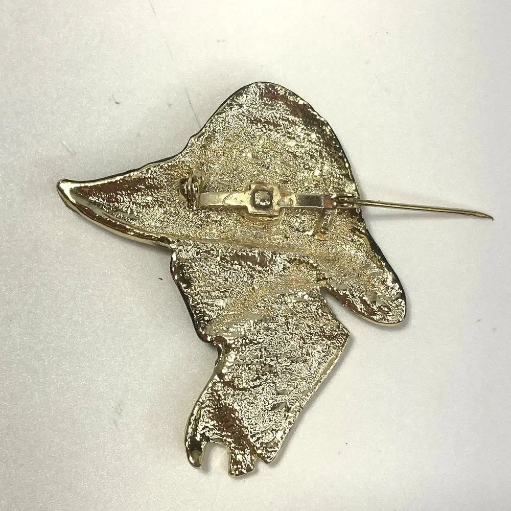 Torino ? Lady Black Hat Gold‎ Tone Brooch Pin 2.25
